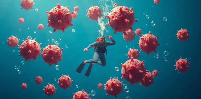 Hero illustration for the article “How Dehydration Raises Dive Illness Risk via Blood Viscosity”