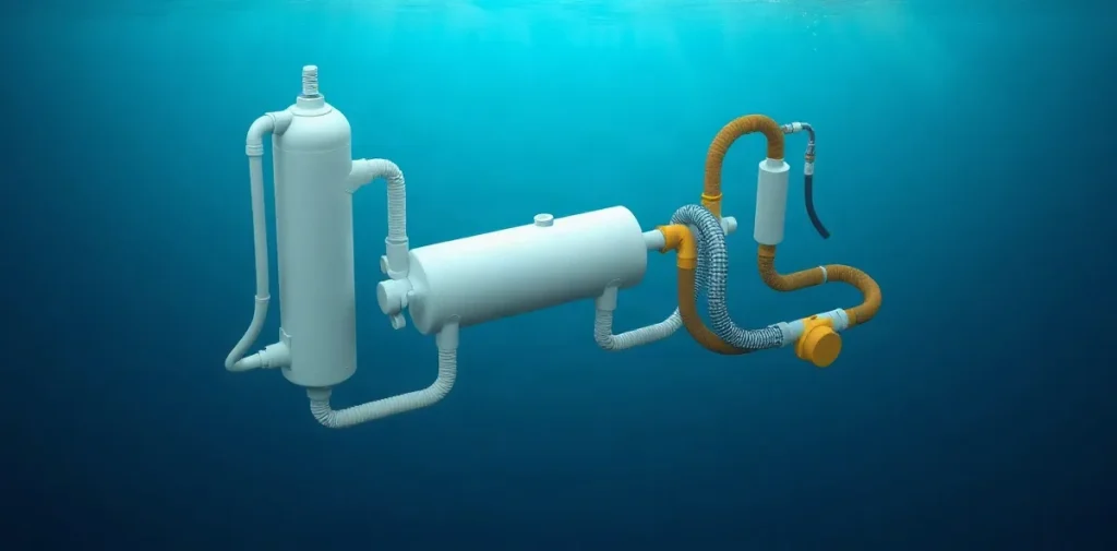 Hero illustration for the article “Underwater Oxygen Breathing Equipment in Naval Diving”